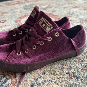 Purple velvet converse low tops